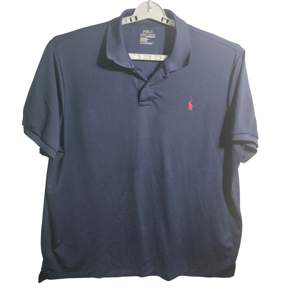 Polo Ralph Lauren Performance Mens XXL Navy Blue Short Sleeve‎ Polo Shirt pony